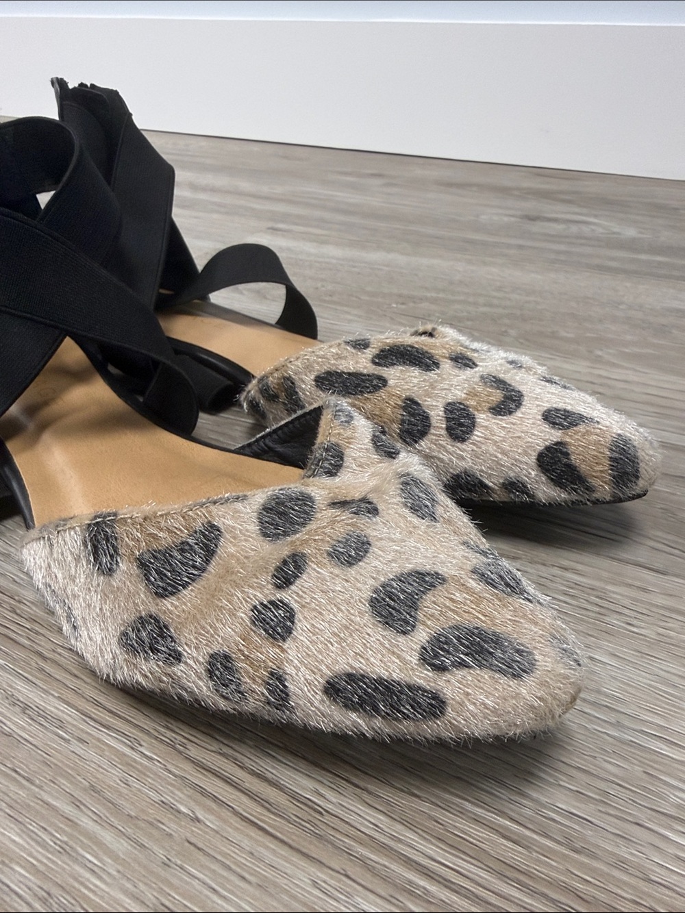 Rampage - Leopard-Print Pointed Ballet Flats with Black Cross-Strap Ankles - Picture 4 of 7